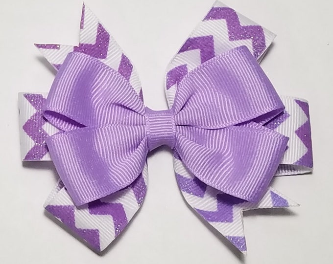 3.5" Light Orchid Purple Glitter Hair Bow *You Choose Solid Bow Color*