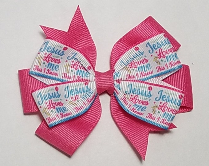 3.5" Jesus Loves Me Hair Bow *You Choose Solid Bow Color*