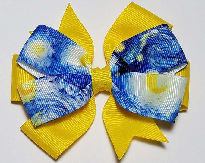 3.5" Starry Night Hair Bow *You Choose Solid Bow Color*