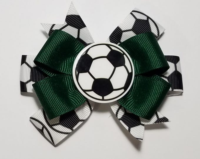 3.5" Soccer Hair Bow *You Choose Solid Bow Color*