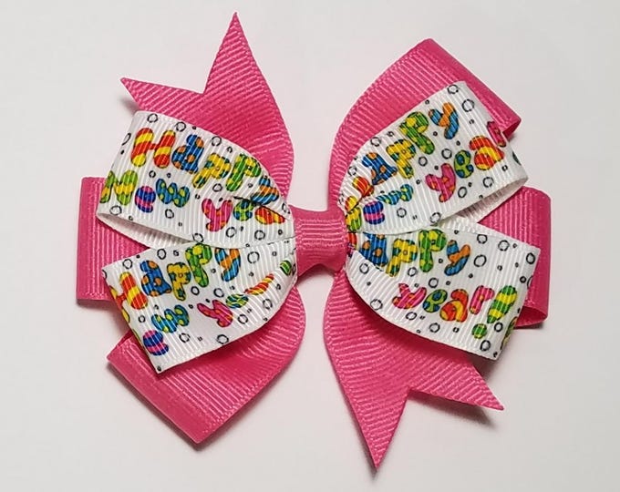 3.5" Happy New Year Hair Bow *You Choose Solid Bow Color*