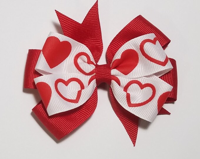 3.5" Heart Hair Bow *You Choose Solid Bow Color*