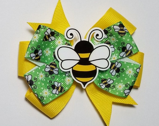 3.5" Bee Hair Bow *You Choose Solid Bow Color*
