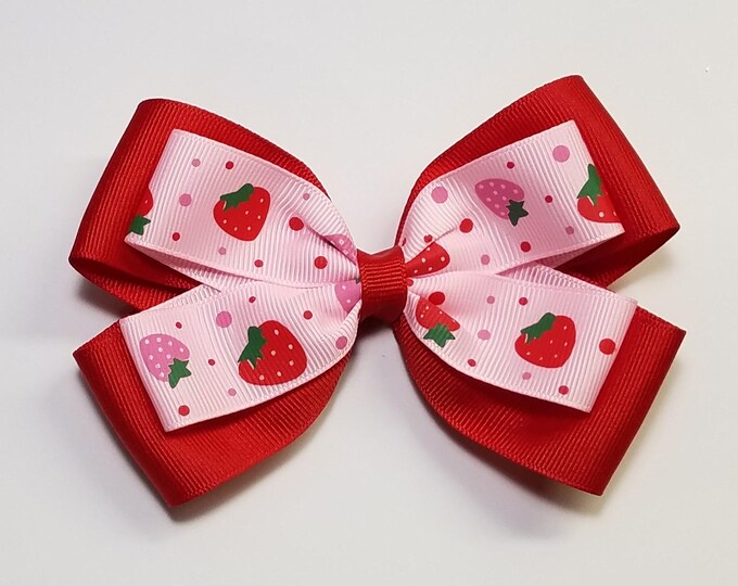 5" Strawberry Hair Bow *You Choose Solid Bow Color*