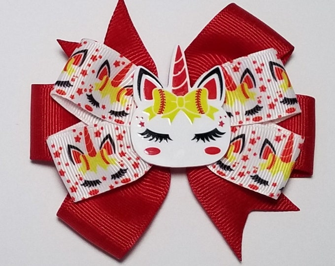 3.5" Softball Hair Bow *You Choose Solid Bow Color*
