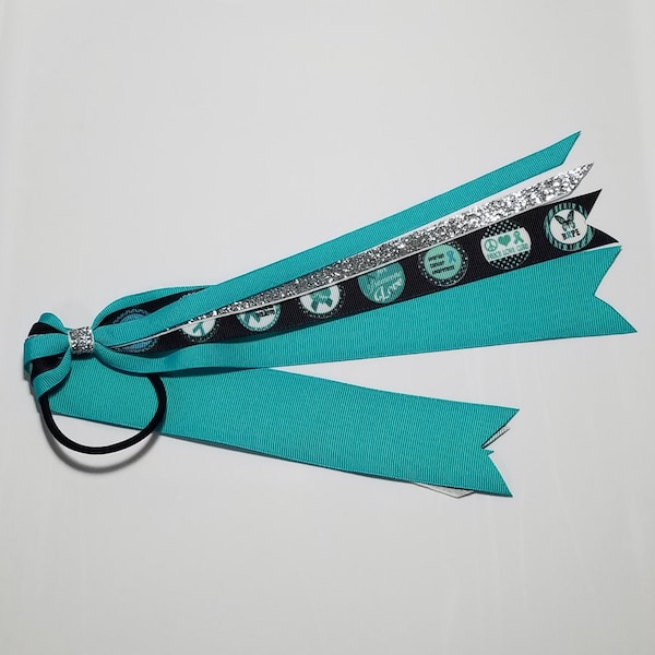 Ovarian Cancer Teal Awareness Ribbon Ponytail Streamer