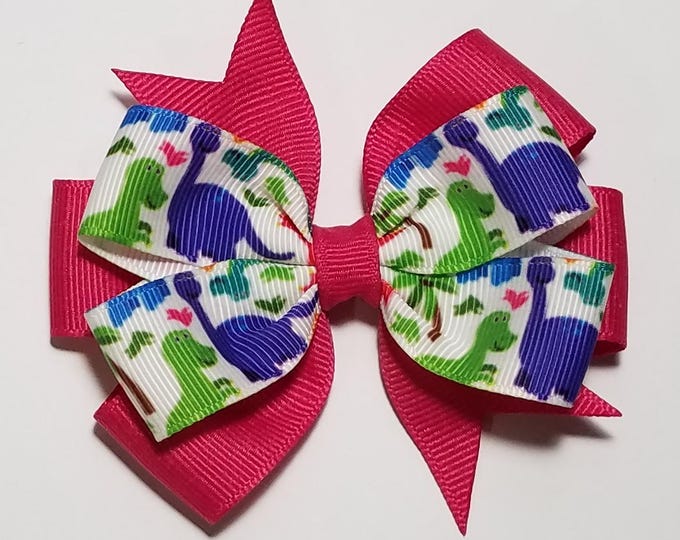 3.5" Dinosaur Hair Bow *You Choose Solid Bow Color*