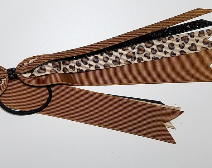 Leopard Ponytail Streamer *You Choose Solid Ribbon Color- Glitter Color & Length*
