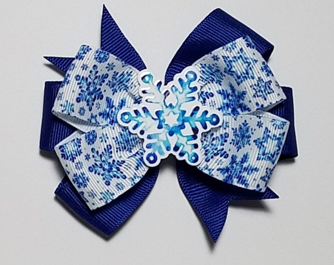 3.5" Snowflake Hair Bow *You Choose Solid Bow Color*