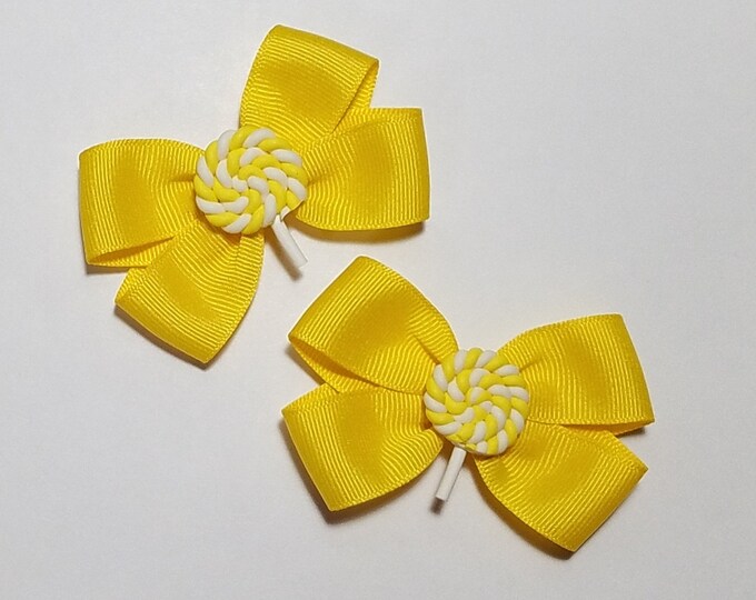 3" Yellow Lollipop Pigtail Hair Bow Set *You Choose Solid Bow Color*