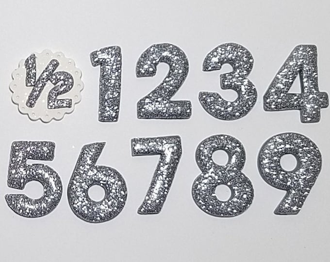 Silver Glitter Birthday Number- Clay Glitter Number Hairbow Center- NOT CANDLES