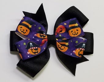 Lazo para el cabello de 3.5" con forma de Jack-O-Lantern *Puedes elegir el color del lazo*