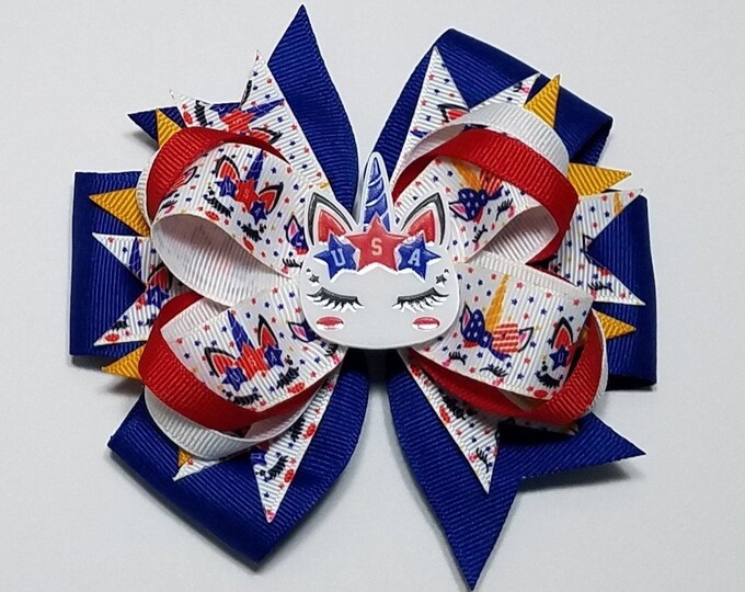 5" Unicorn Patriotic OTT Hair Bow *CLEARANCE*