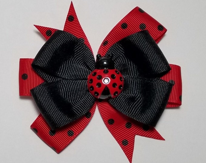 3.5" Ladybug Hair Bow *You Choose Solid Bow Color*