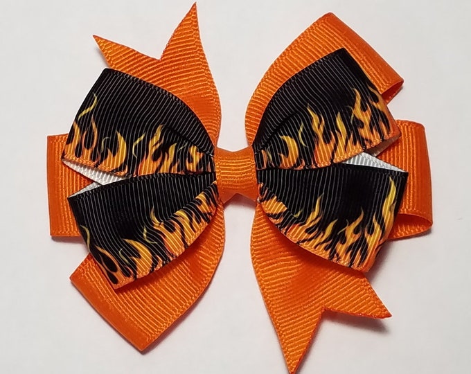 3.5" Fire Flames Hair Bow *You Choose Solid Bow Color*
