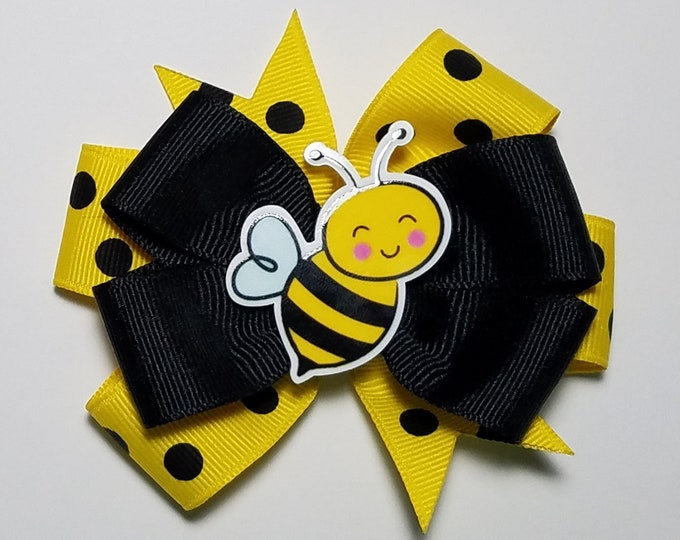 3.5" Bee Hair Bow *You Choose Solid Bow Color*