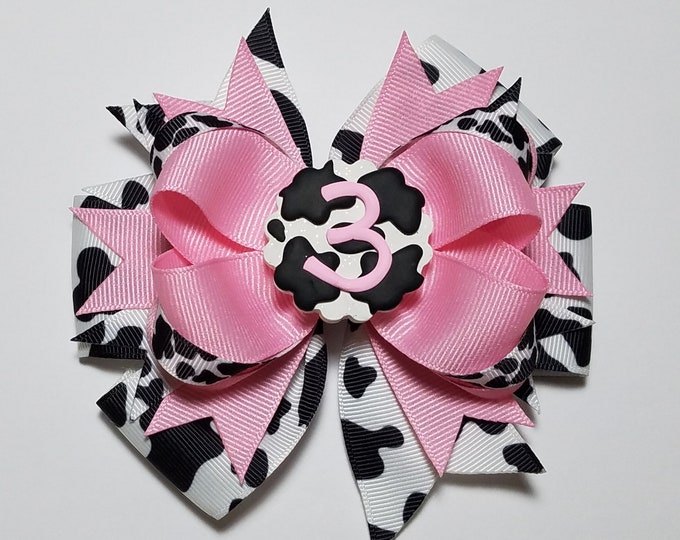 5" 3rd Birthday Cow Print OTT  Hair Bow *CLEARANCE*
