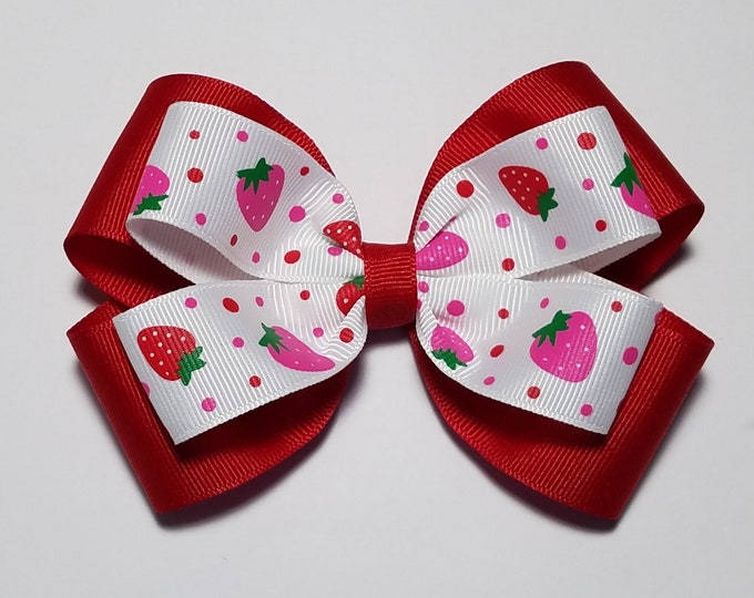 5" Strawberry Hair Bow *You Choose Solid Bow Color*