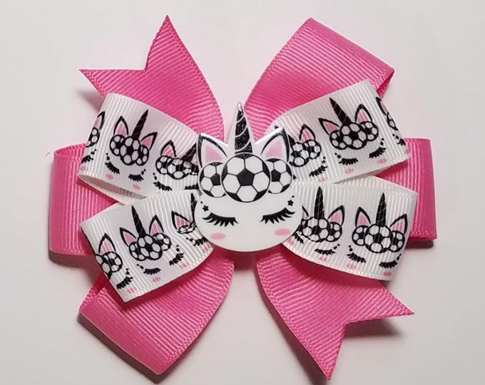 3.5" Soccer Hair Bow *You Choose Solid Bow Color*