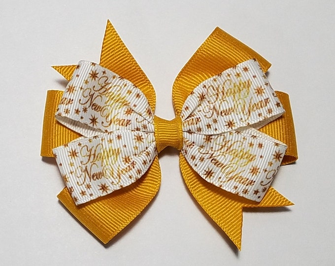 3.5" Happy New Year Hair Bow *You Choose Solid Bow Color*