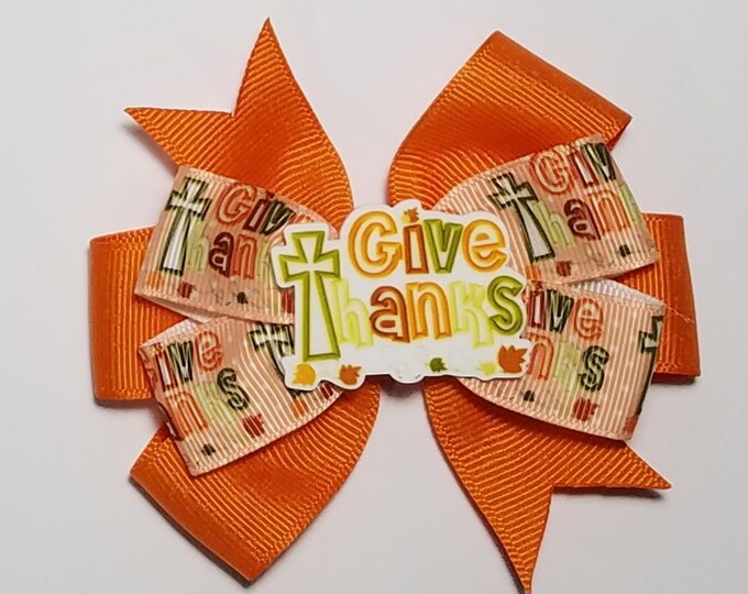 3.5" Give Thanks Hair Bow *You Choose Solid Bow Color*