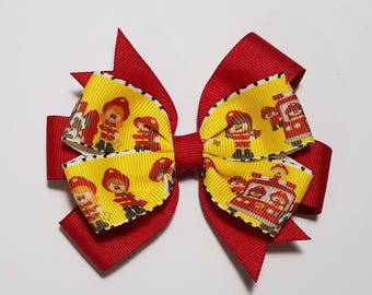 3.5" Firefighter Hair Bow *You Choose Solid Bow Color*