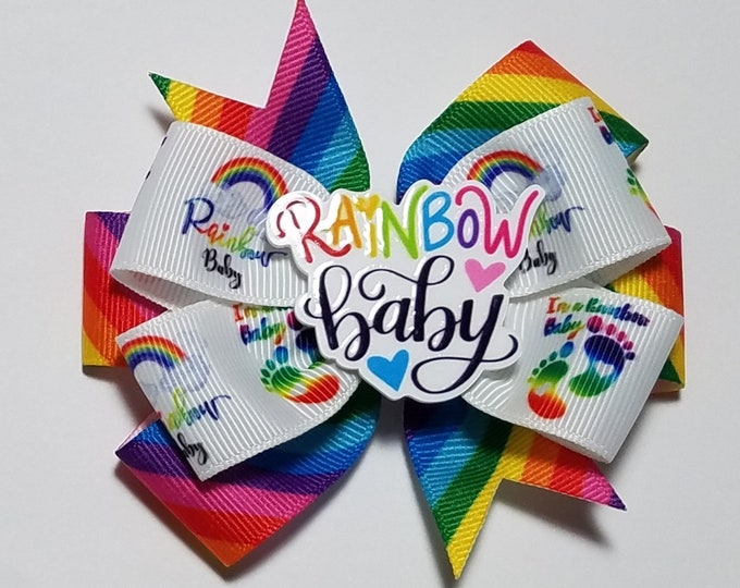 3.5" Rainbow Baby Hair Bow *You Choose Solid Bow Color*