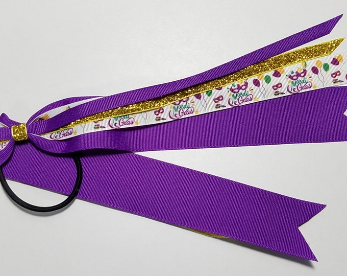 Mardi Gras Ponytail Streamer *You Choose Solid Ribbon Color- Glitter Ribbon Color & Length*