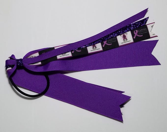 Cystic Fibrosis Purple Awareness Ribbon Ponytail Streamer *You Choose Solid Ribbon Color- Glitter Color & Length*