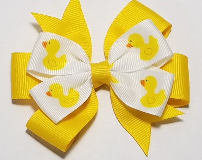 3.5" Rubber Duck Hair Bow *You Choose Solid Bow Color*