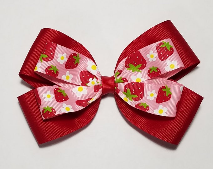 5" Strawberry Hair Bow *You Choose Solid Bow Color*