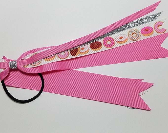 Donuts Ponytail Streamer *You Choose Solid Ribbon Color- Glitter Color & Length*