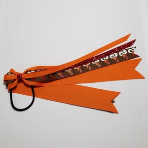 Turkey Thanksgiving Ponytail Streamer *You Choose Solid Ribbon Color- Glitter Color & Length*