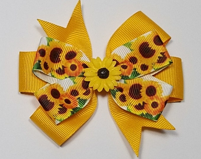 3.5" Sunflower Hair Bow *You Choose Solid Bow Color*