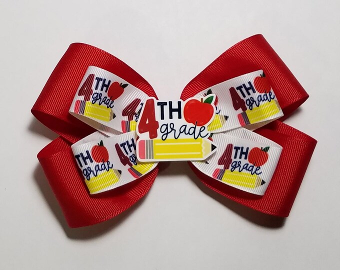 5" 4th Grade Hair Bow *You Choose Solid Bow Color*