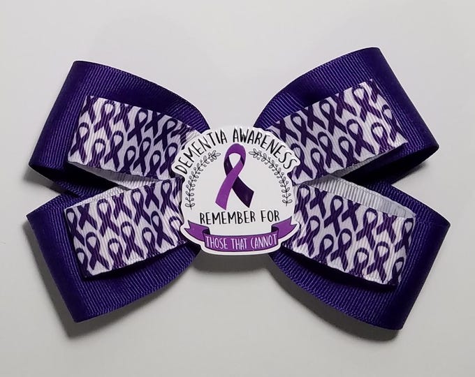 5" Purple Awareness Ribbon Hair Bow *You Choose Solid Bow Color*