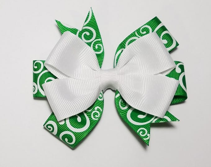 3.5" Holiday Swirl Hair Bow *You Choose Solid Bow Color*