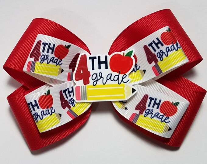 5" 4th Grade Hair Bow *You Choose Solid Bow Color*