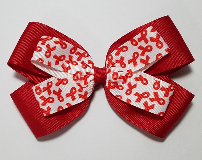 5" Red Awareness Ribbon Hair Bow *You Choose Solid Bow Color*