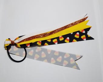 Candy Corn Glitter Ponytail Streamer