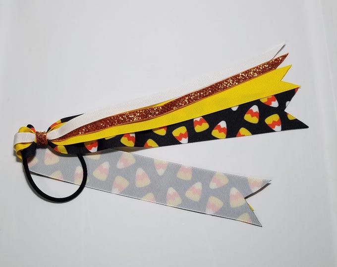 Candy Corn Glitter Ponytail Streamer