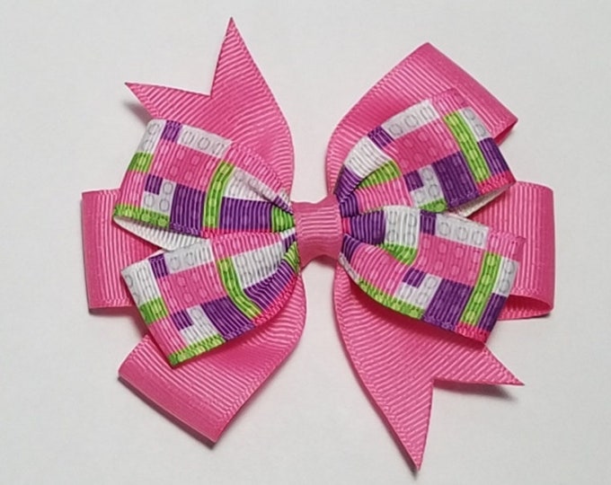 3.5" Building Blocks Hair Bow *You Choose Solid Bow Color*