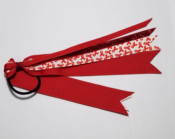 Red Awareness Ribbon Ponytail Streamer