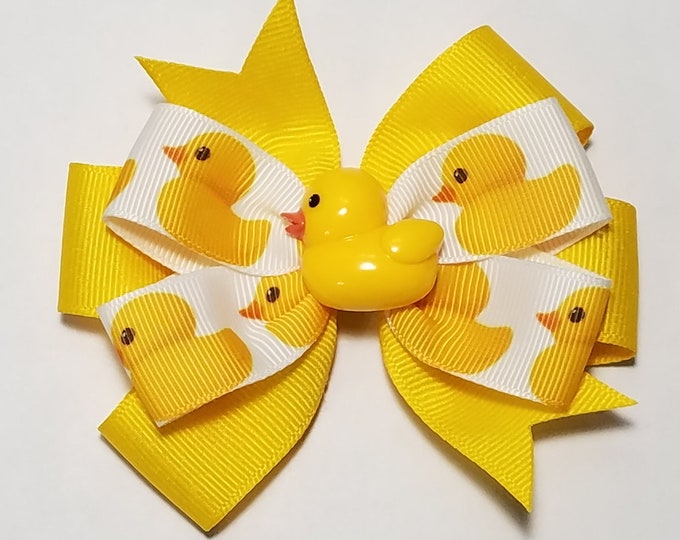 3.5" Rubber Duck Hair Bow *You Choose Solid Bow Color*