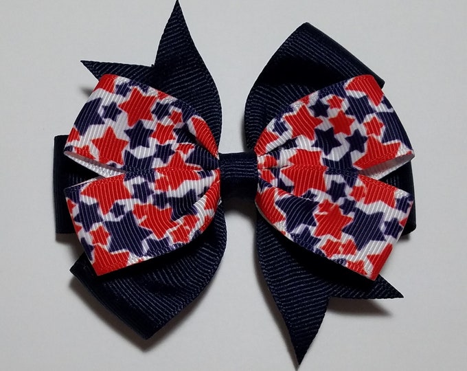 3.5" Patriotic Stars Hair Bow *You Choose Solid Bow Color*