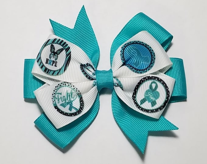 3.5" Ovarian Cancer Teal Awareness Ribbon Hair Bow