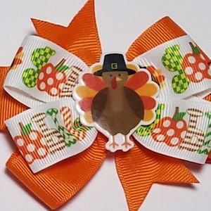 3.5" Thanksgiving Turkey Hair Bow *You Choose Solid Bow Color*