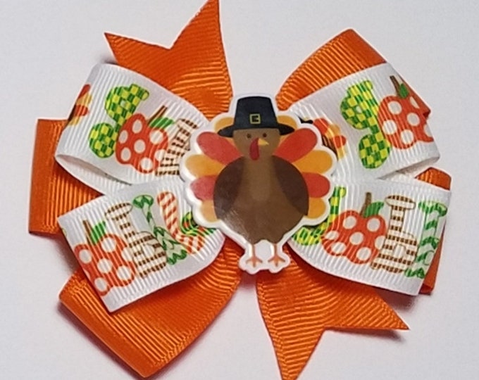 3.5" Thanksgiving Turkey Hair Bow *You Choose Solid Bow Color*