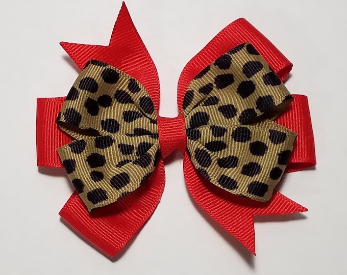 3.5" Cheetah Hair Bow *You Choose Solid Bow Color*