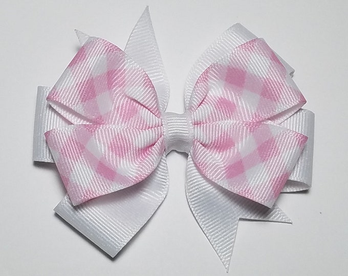 3.5" Pink Gingham Hair Bow *You Choose Solid Bow Color*